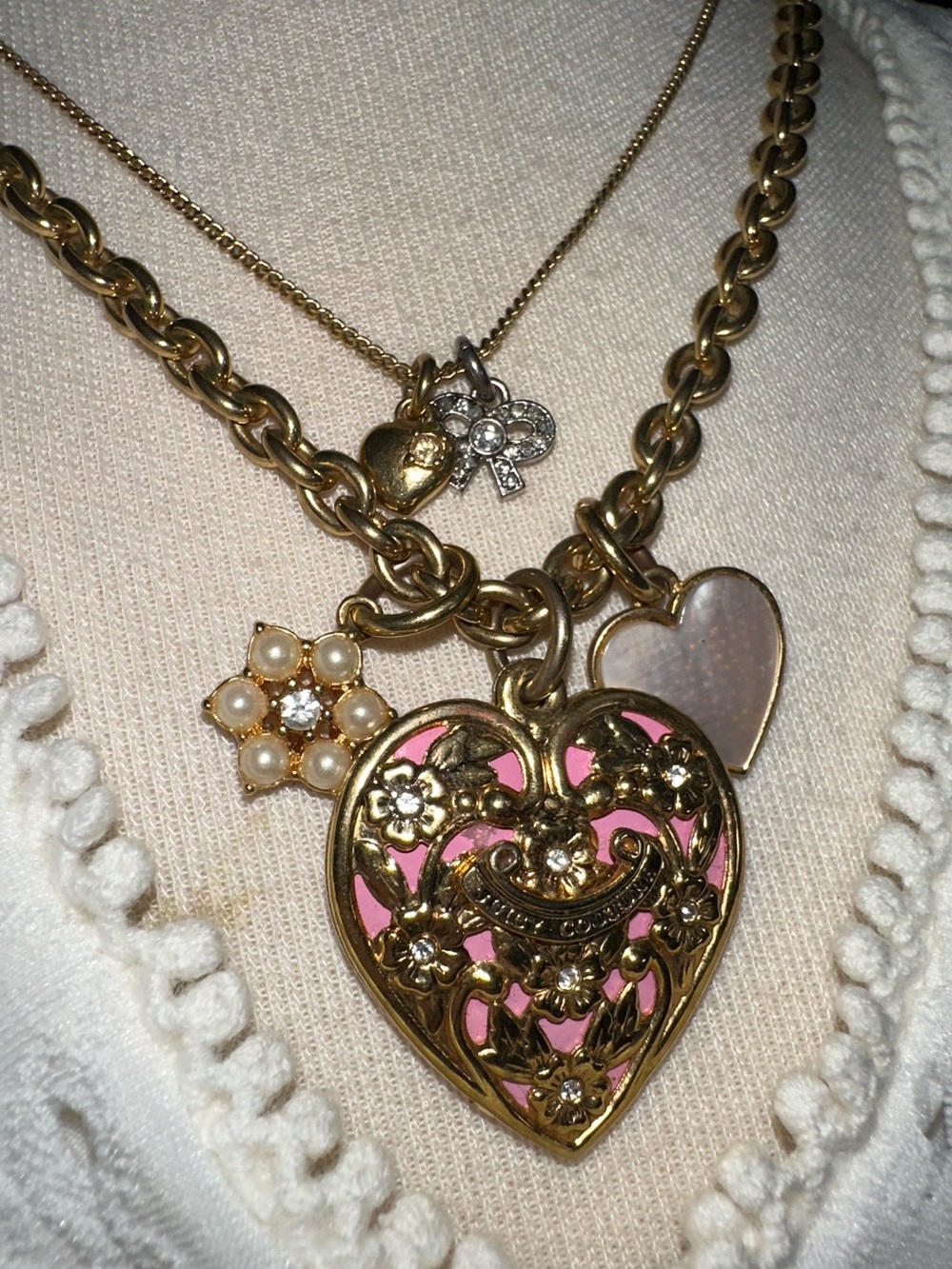 Juicy Courure • Y2K Discontinued Open Heart Layered Charm Necklace
